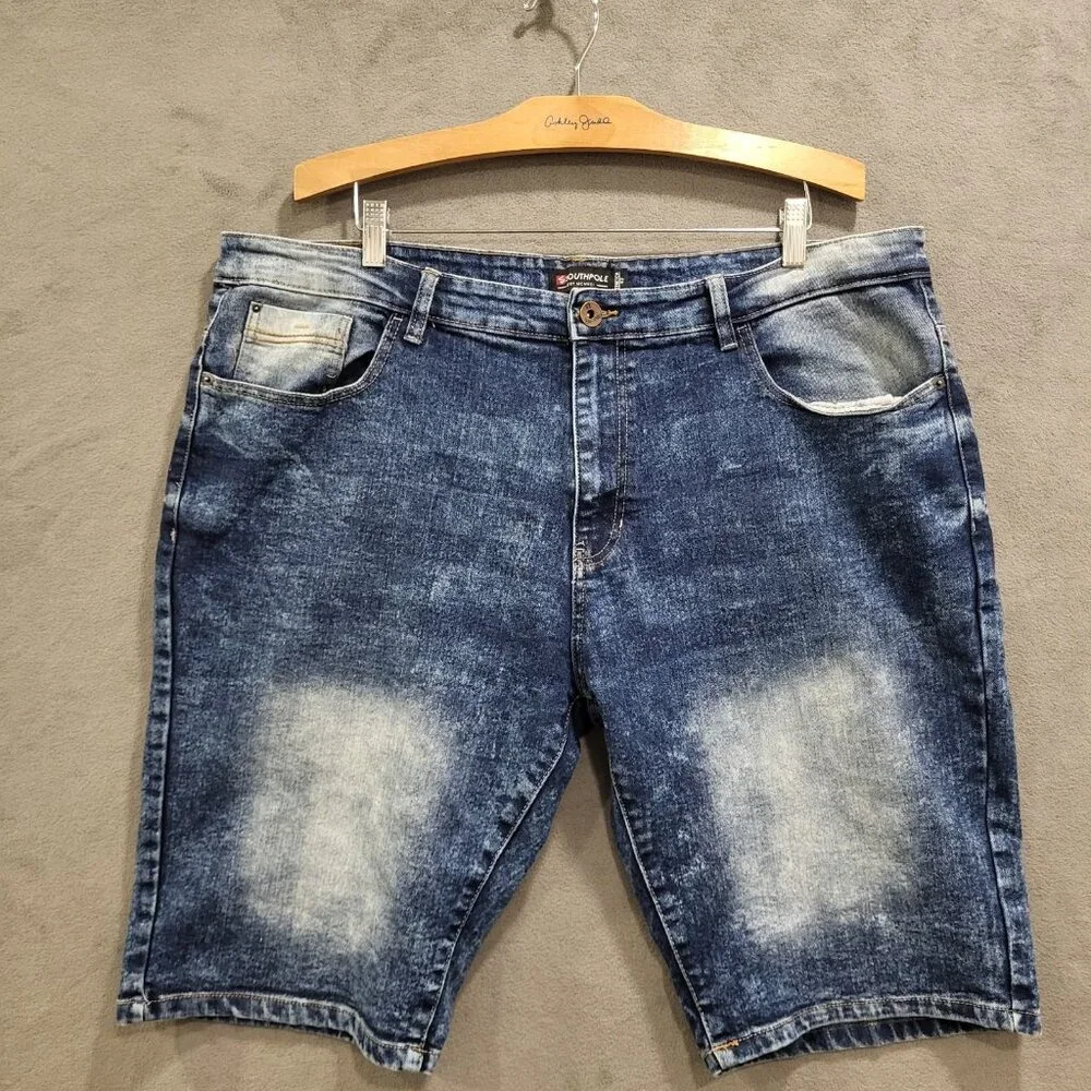 SouthPole Stretch Denim Shorts Mens Size 42‎ Blue Acid Wash Grunge Skater Baggy